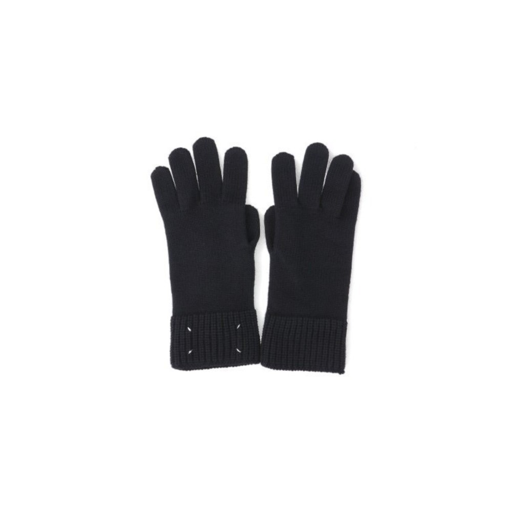 Maison Margiela Black Knit Gloves With Ribbed Cuffs And Logo Embroidery - NWT